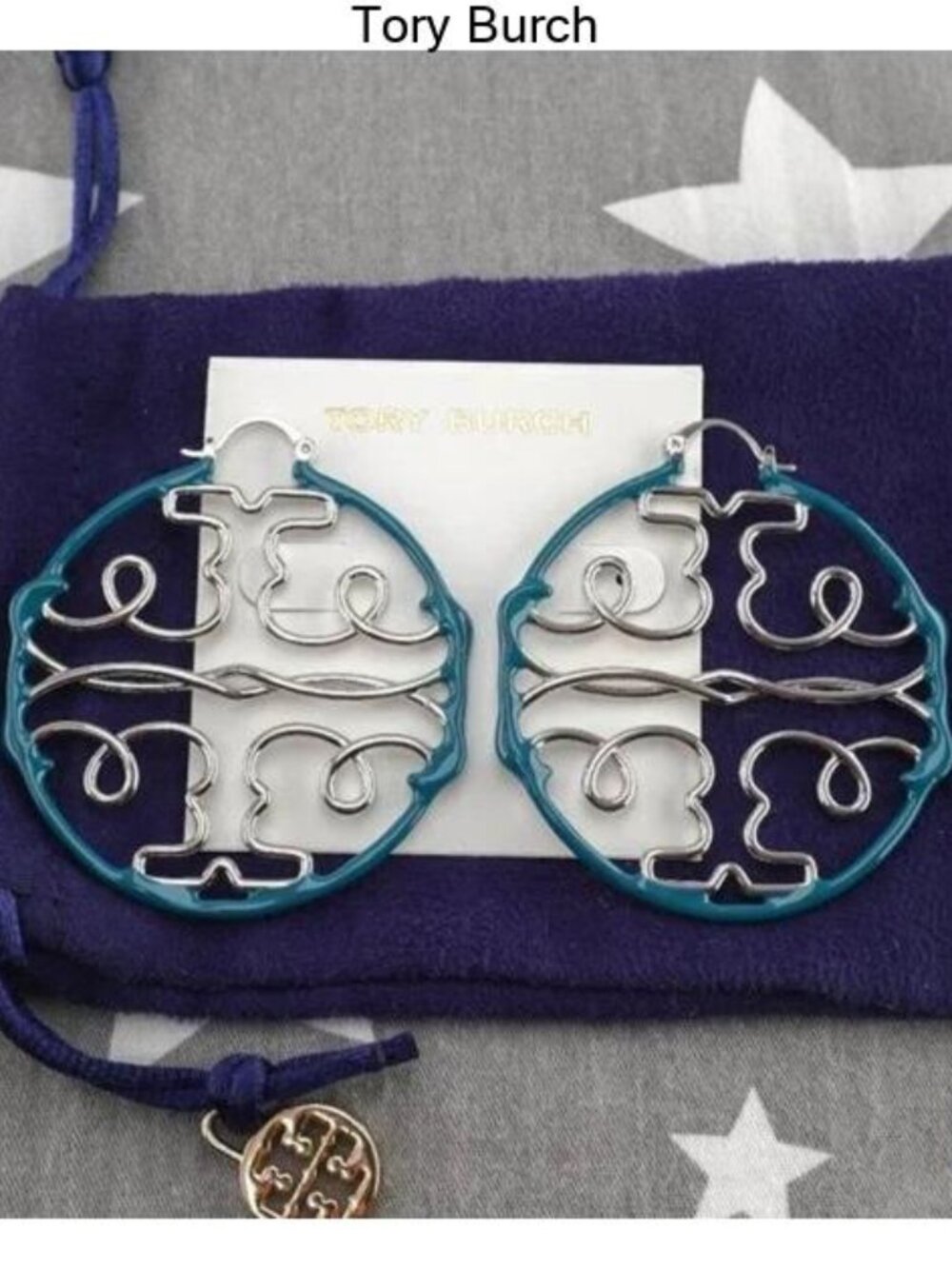 Tory Burch Twisted Miller Hoop Earrings in Shiny Pewter